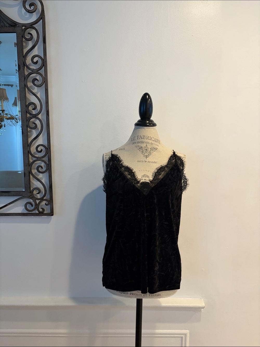 Zara Black Lace Trim Velvet Camisole